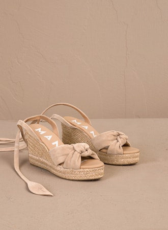 Tan Suede Wedge Espadrille with Knot