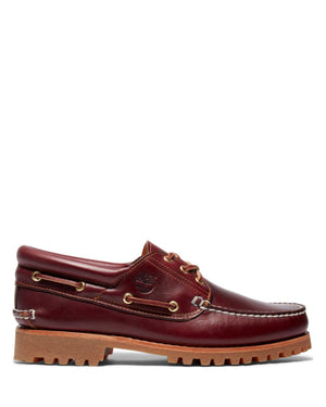 Handsewn 3 Eye Boat Shoe Burgundy Leather