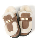 Toby Fur Mushroom Suede Mules - top side angled view