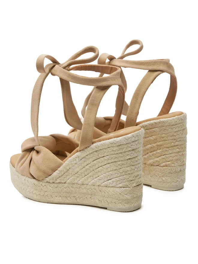 Tan Suede Wedge Espadrille with Knot