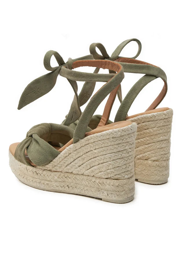 Green Suede Wedge Espadrille with Knot